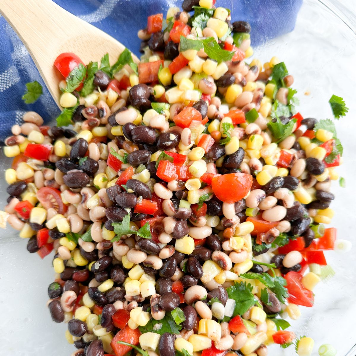 Bowl of beans, corn, and peppers.