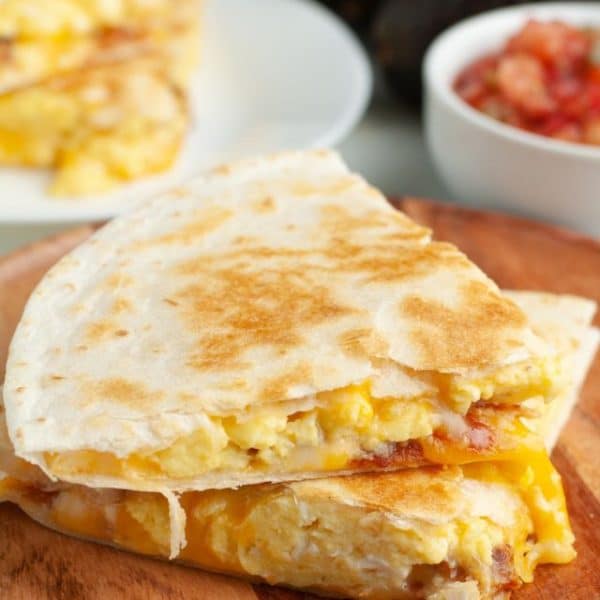 Slices of breakfast quesadilla.