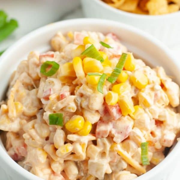 Bowl filled with corn dip.