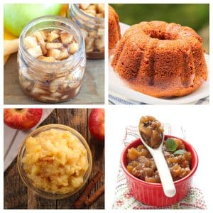 Apple pie filling, mini bundt cake, apple sauce, and apple chutney.