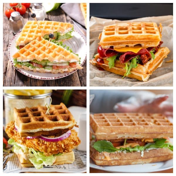 Four different waffle sandwiches.