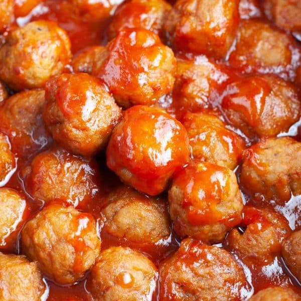 Meatballs in a red sauce.