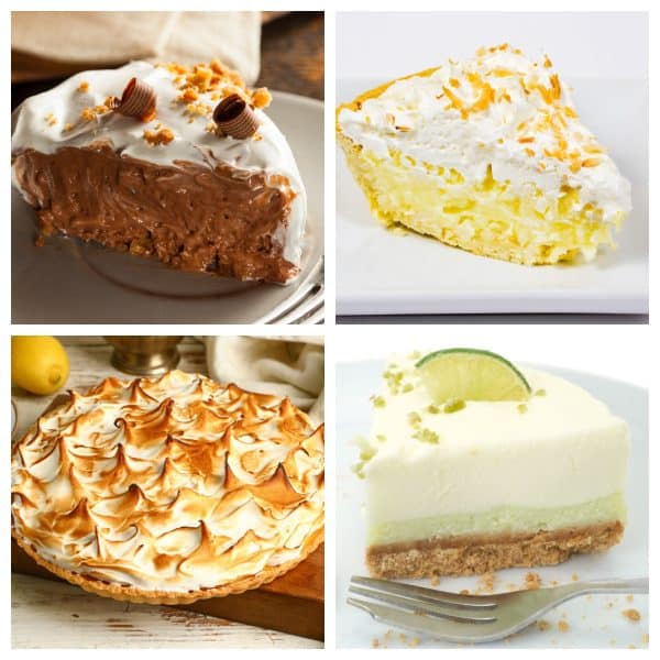 Chocolate cream pie, banana cream pie, and key lime pie.