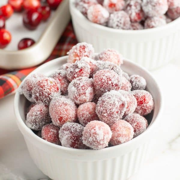 Bowl of sugared cranberries.