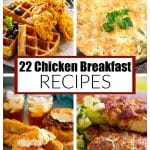 Chicken and waffles, quiche, chicken biscuit, and chicken sausage.