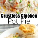 Biscuit and chicken pot pie on a plate.
