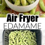 Edamame in air fryer basket.