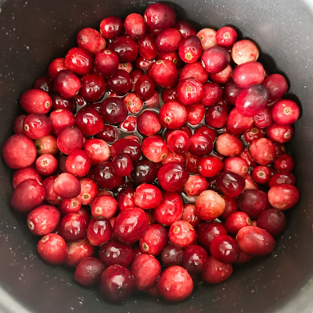Pot with cranberries. 