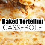 Tortellini casserole in a baking dish.