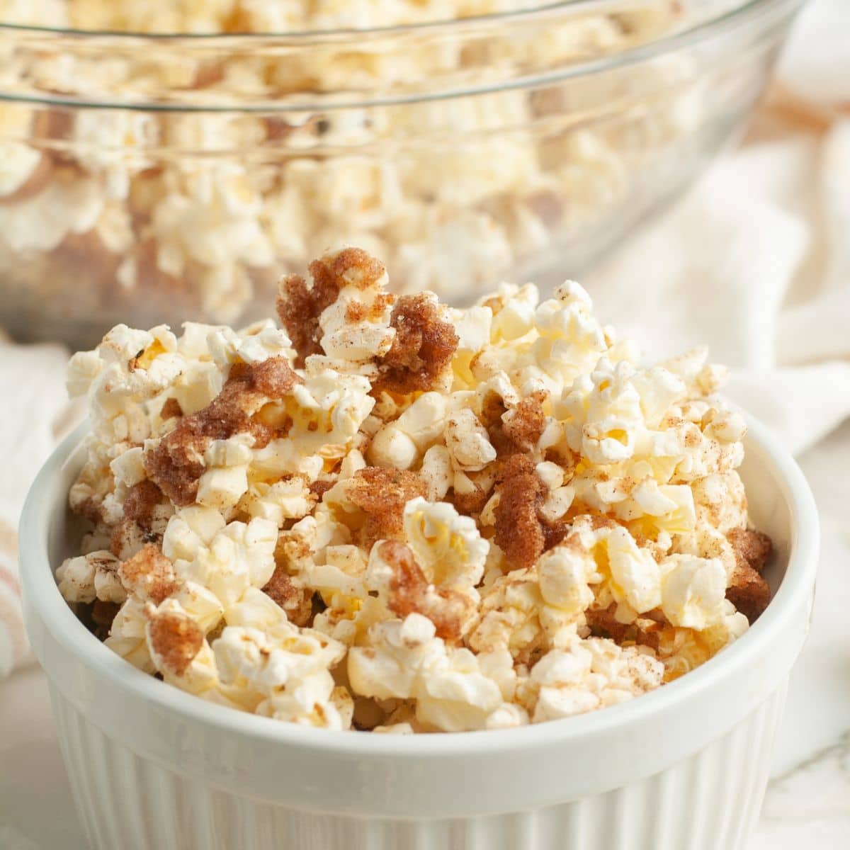 Bowl of cinnamon popcorn.