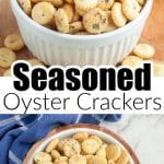 Oyster crackers in a white bowl.
