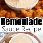 Bowl of remoulade sauce with fried shrimp.