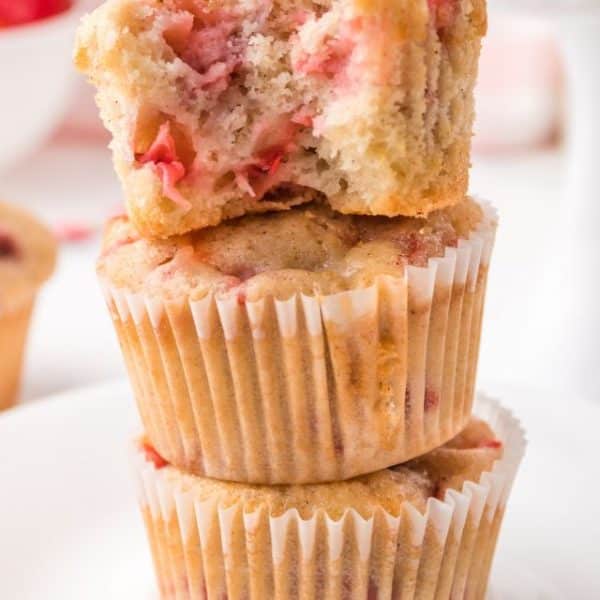 Stack of strawberry muffins.