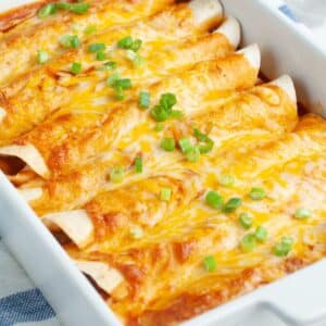 Casserole dish with enchiladas.