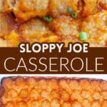 Casserole dish with sloppy joe casserole.
