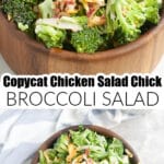 Wooden bowl with broccoli salad.