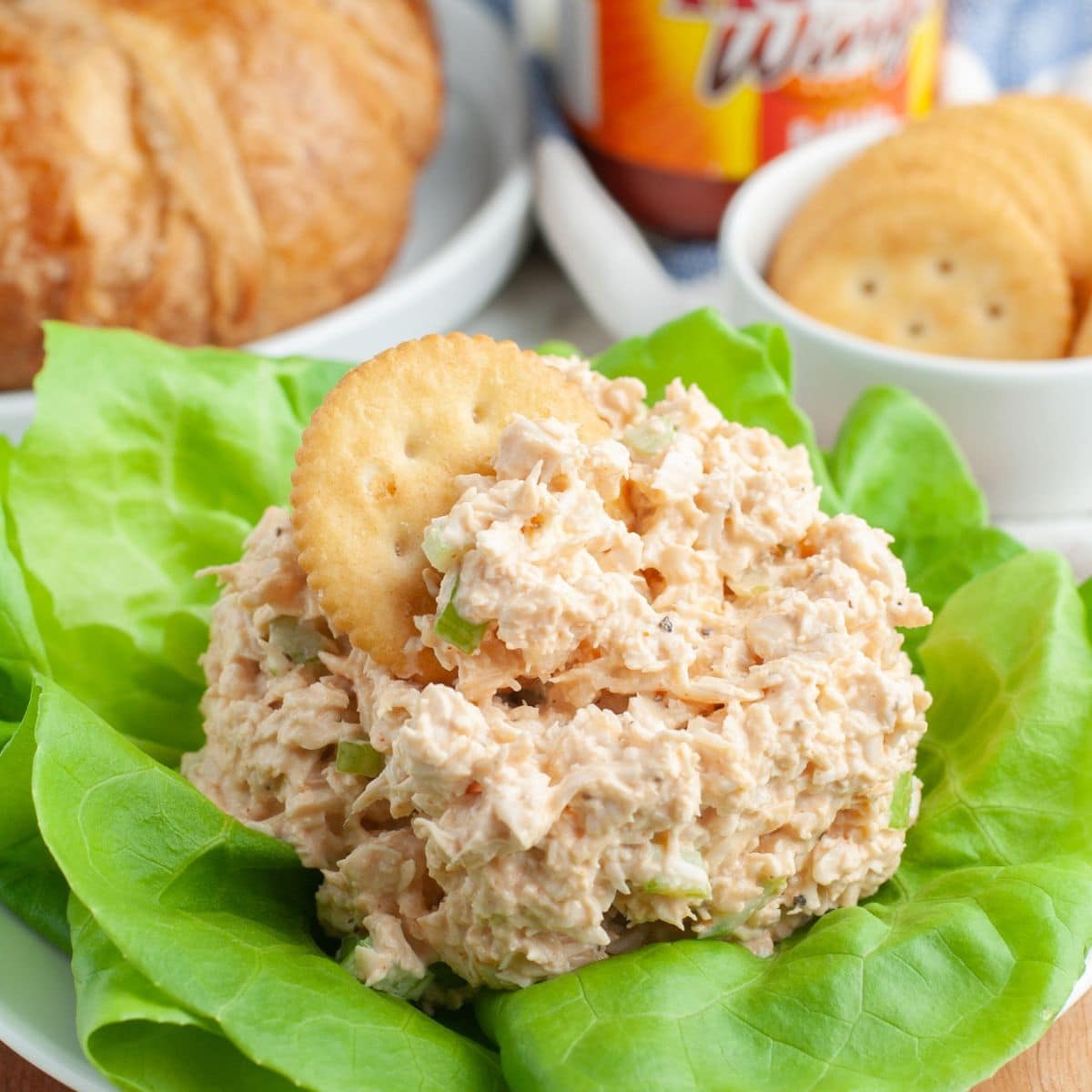 Chicken salad with a cracker in it. 