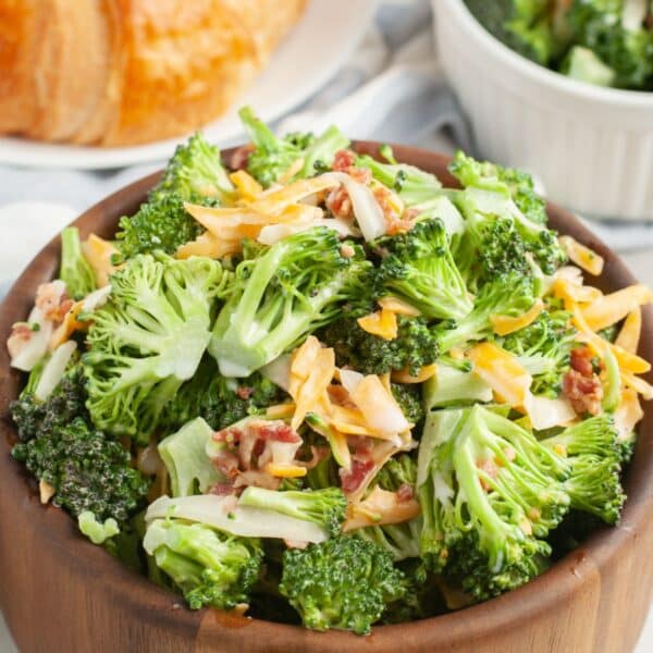 Bowl of broccoli salad.