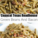 Green beans in a bowl with wooden spoon.