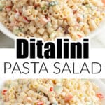 Creamy pasta salad in a bowl.