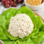 Chicken salad on a bed of lettuce.