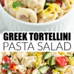 Bowl of tortellini pasta salad.
