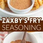 Bowl of seasoning with crinkled fries.