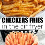 Checkers fries on a plate and in a bag.