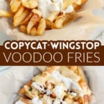 Voodoo fries topped with cheese sauce and ranch.