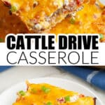 Piece of cattle drive casserole on a plate.