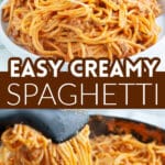 Plate of creamy spaghetti.
