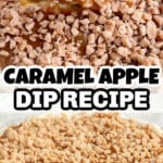 Apple dipping into caramel apple dip.