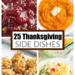 Cranberry sauce, mashed sweet potatoes, stuffing balls, and salad.