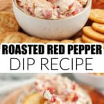Bowl of roasted red pepper dip.