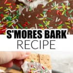 Hand holding a piece of s'mores bark.