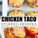 Stuffed peppers in a casserole dish.