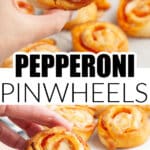 Hand holding a pepperoni pinwheel.