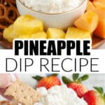 Bowl of pineapple dip with fruit around it.