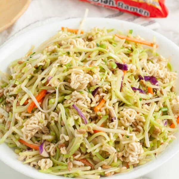 Bowl of broccoli slaw.