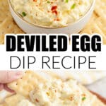 Bowl of deviled egg dip with crackers.