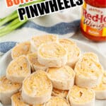 Plate of buffalo chicken pinwheels.