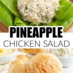 Pineapple chicken salad on lettuce and on bread.