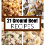 Ground beef mac and cheese, stroganoff, and beef and rice.