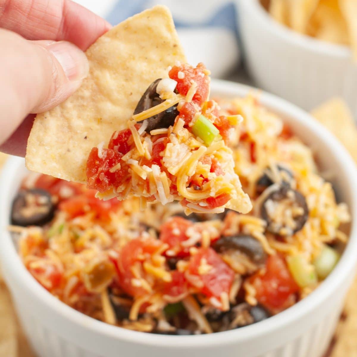 Tortilla chip with poolside dip.
