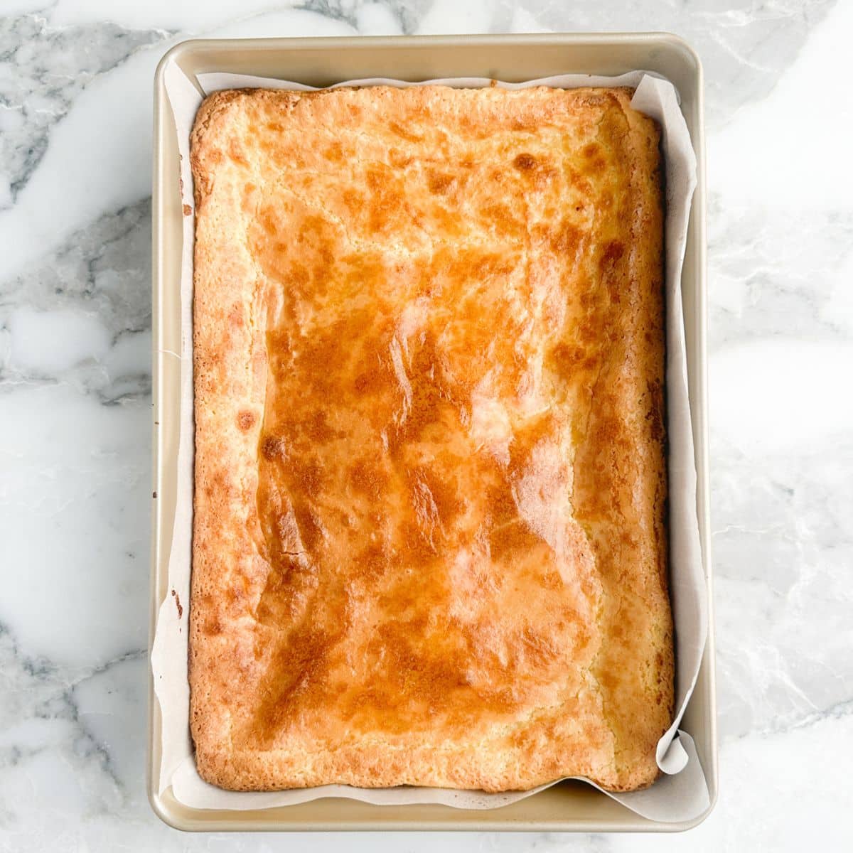 Baking pan with baked chess squares.