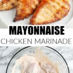 Plate of grilled chicken and bowl of chicken in marinade.