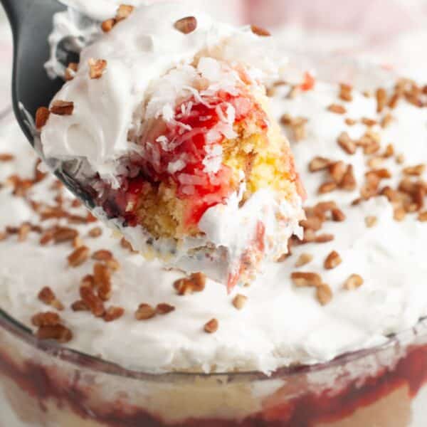 Spoon with punch bowl cake.