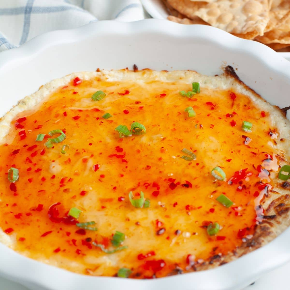 Baking dish with crab rangoon dip.