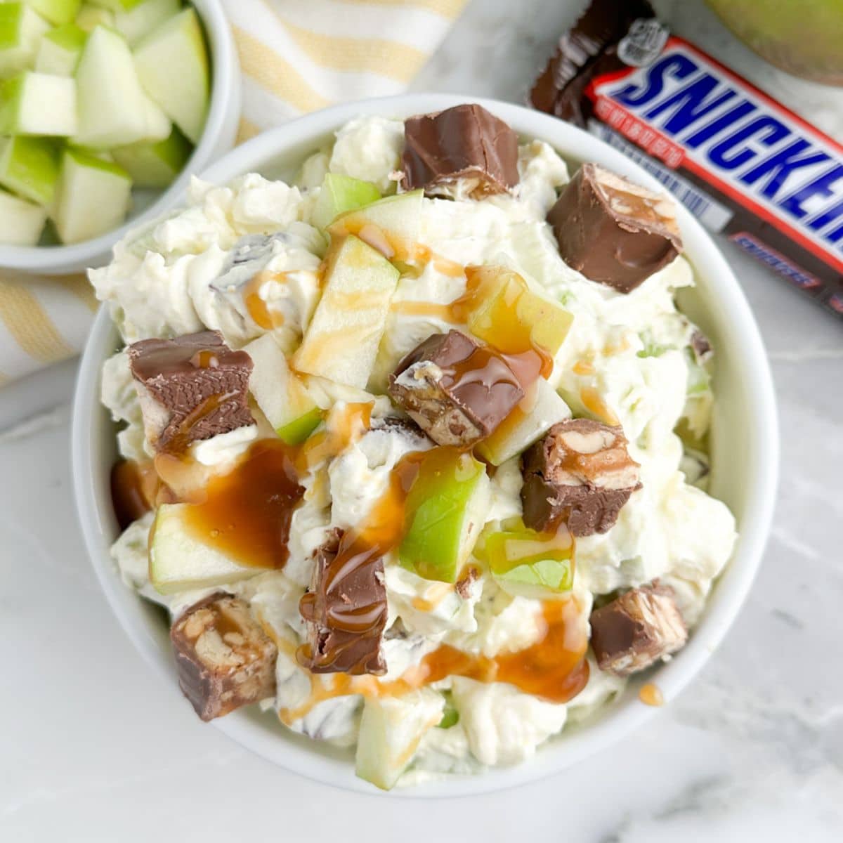 Bowl of Snickers apple salad.