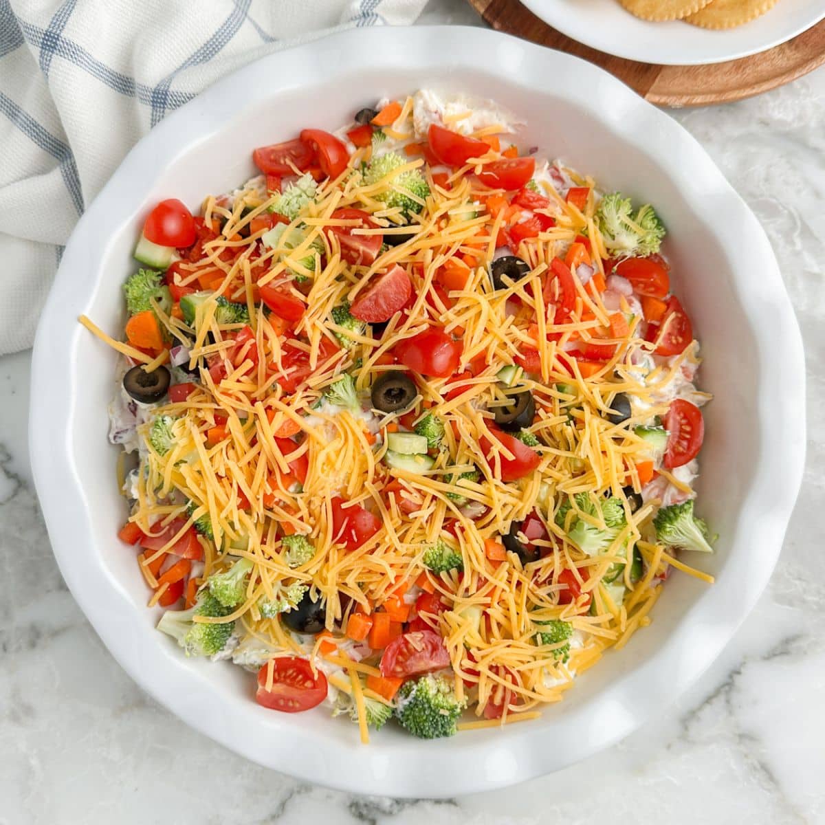 Pie dish with veggie dip.